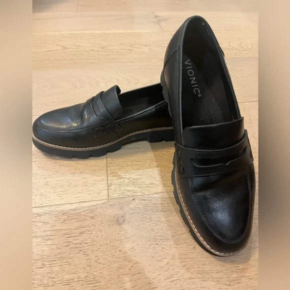 Black Leather Vionic Loafers - Picture 3 of 6